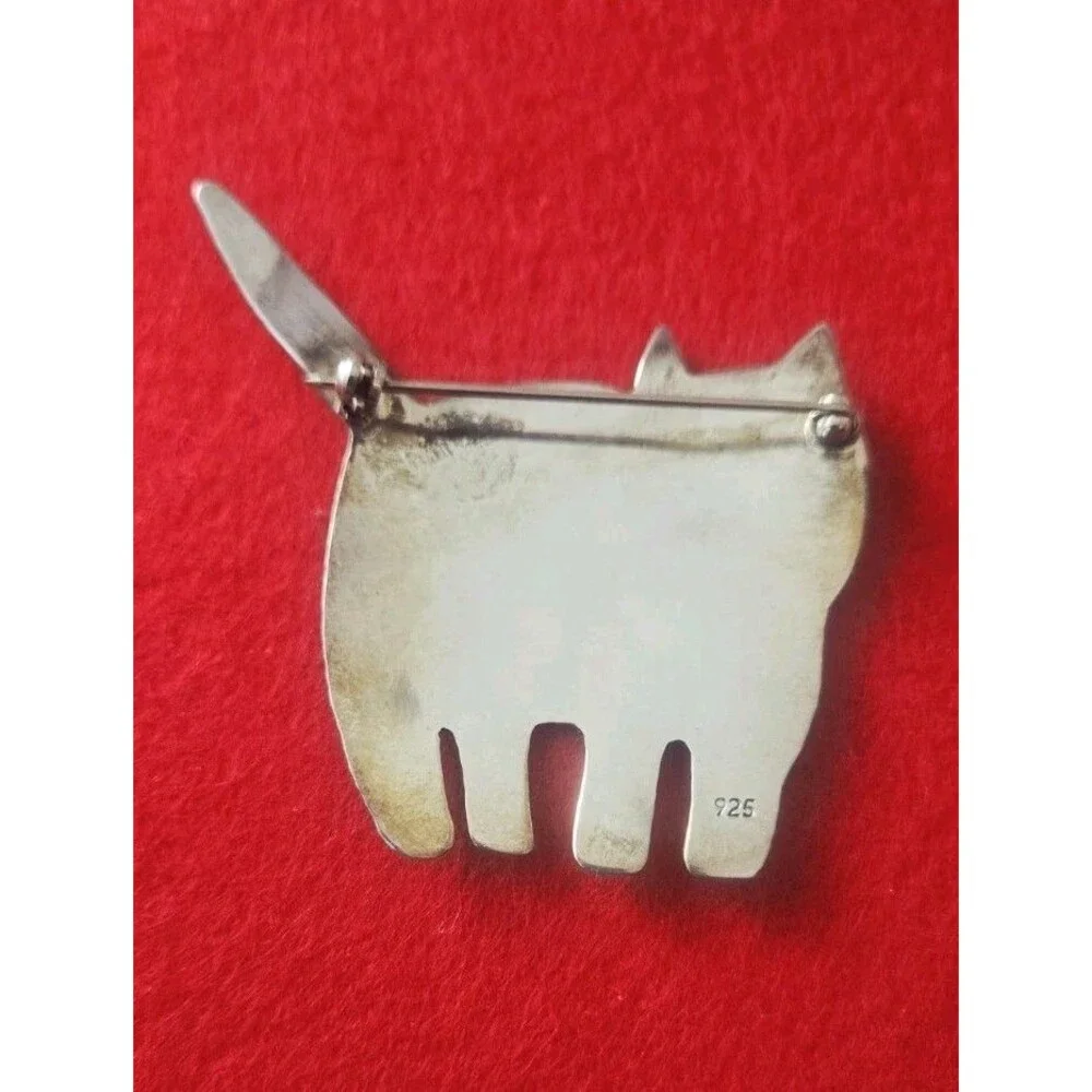 Vintage 925 Sterling Silver 9.2 Grams Cat Design Brooch Pin 1 5/8